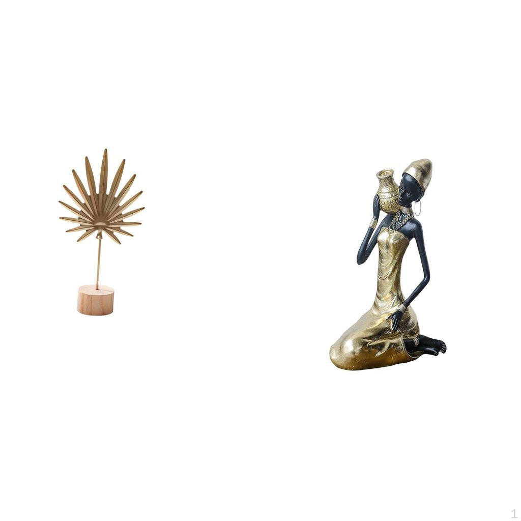 Nordic Abstract Metal Sculpture with African Tribal Lady Figurine Handmade Resin Art Ornament for