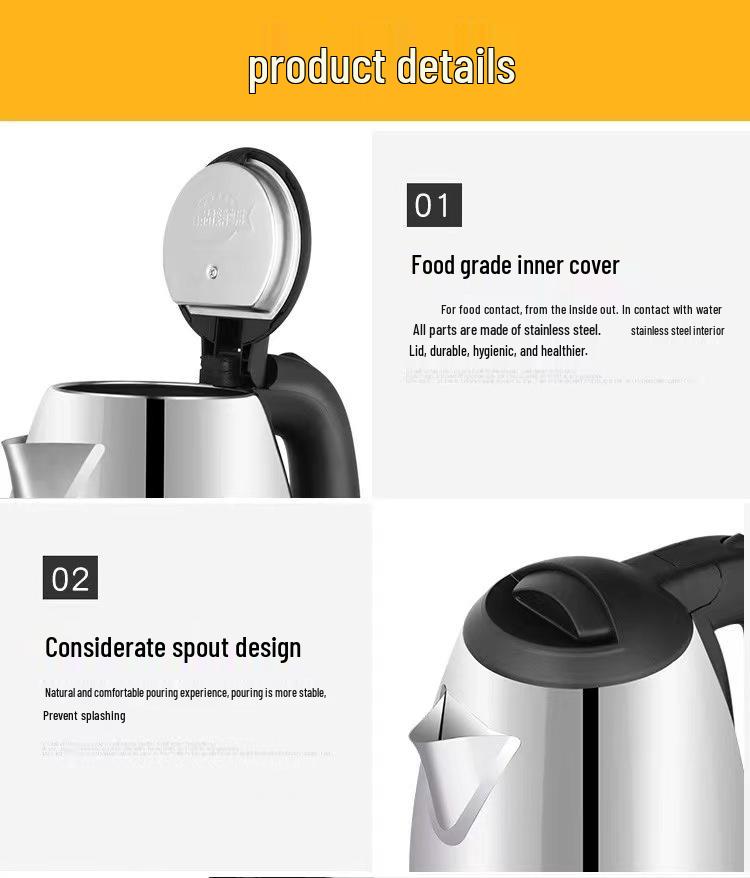 Positive Hemisphere Stainless Steel Electric Kettle, 2L Large Capacity, Auto Power-Off, Keep Warm Feature