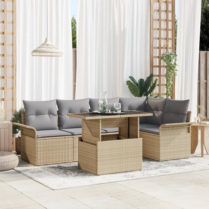 VidaXL Ensemble de Canapé de Jardin 6 pièces avec Coussins Beige en Rattan Poly 3348286