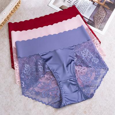 Big Size Lady Summer Sexy Lace Hollow Out No Mark Breathable High Waist Triangle Briefs