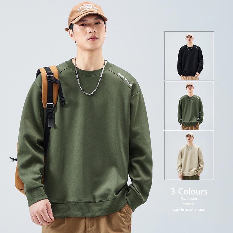 Men's Versatile Crewneck Sweatshirt - Spring/Fall 2024 Trend, Loose Fit Long Sleeve, Heavyweight American Style