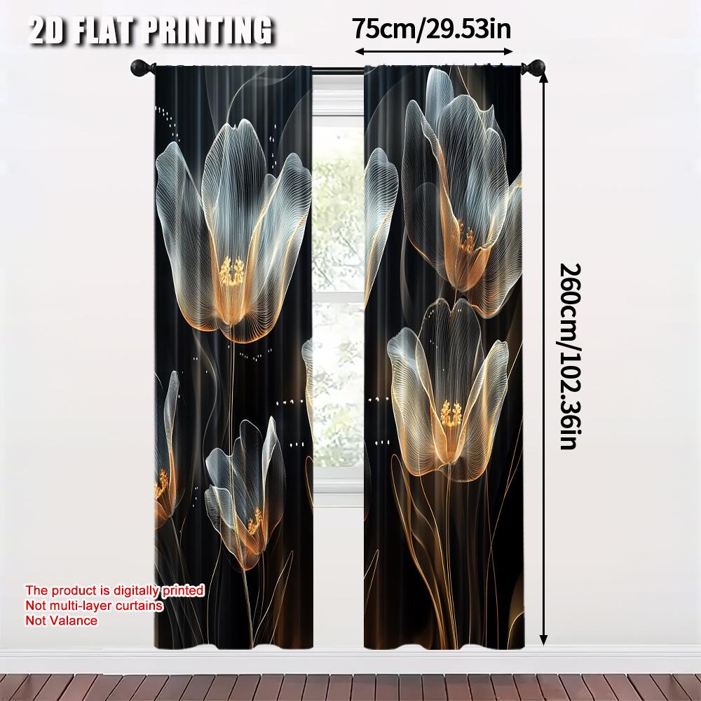 2pcs   Minimalist Curtains 2D print legant Semi-Sheer Floral Versatile Durable Polyester (without rod) Stuff Clearance for Living