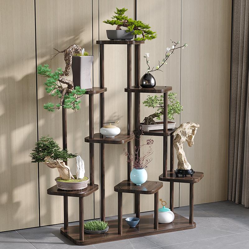 Elegant Multi-Layer Solid Wood Flower Stand Chinese Style Living Room Decor Rack for Flower Pots And Succulents Home Display