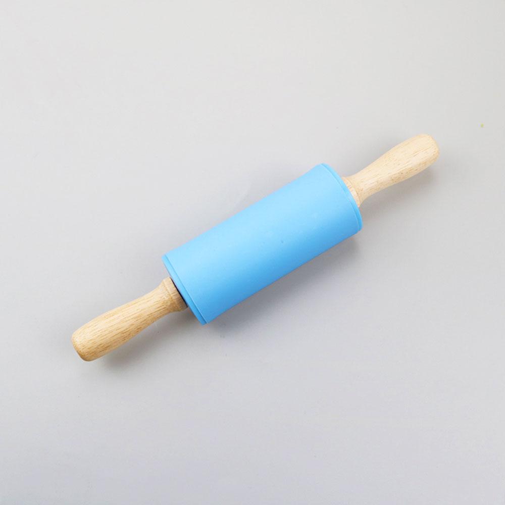 Silicone world Non-Stick Silicone Rolling Pin Wooden Handle Fondant DIY Pastry Dough Flour Roller Kitchen Baking Cooking Tools