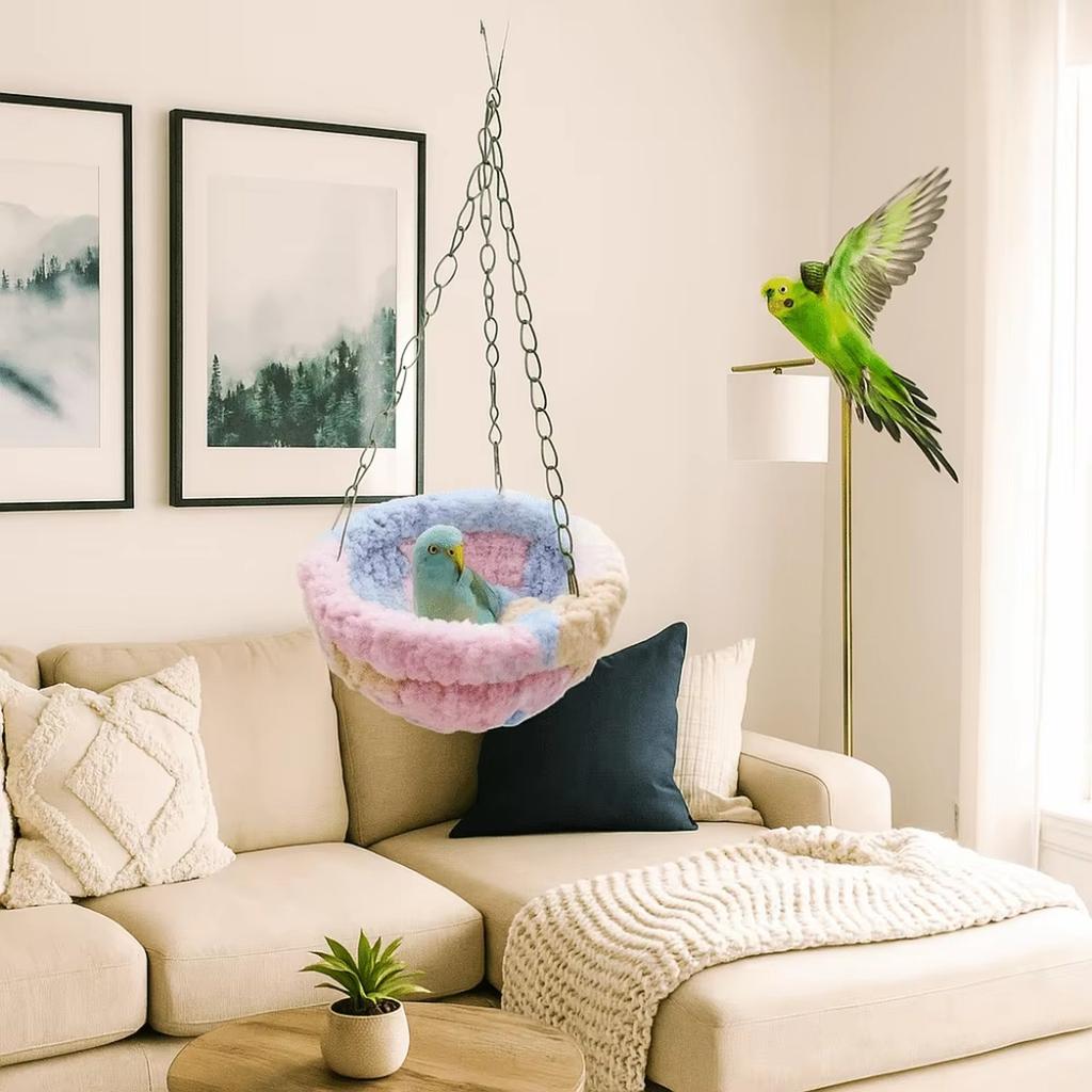 Hand Woven Flannel Parrot Warm Hanging Swing Bed for Small Birds