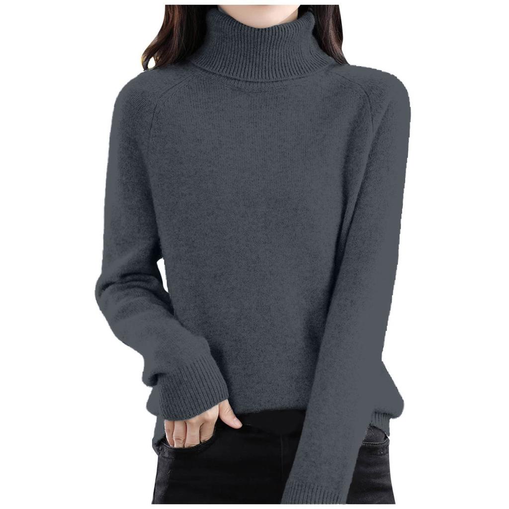 Women's Fashion Wool Long-Sleeved Sweater With Shoulder Insert Solid Color Turtleneck Top Base
