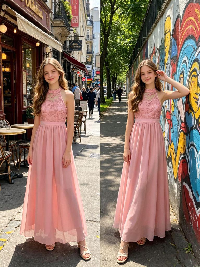 Abito da sera in pizzo e chiffon per bambina - Laurea, Banchetto, Stile Principessa