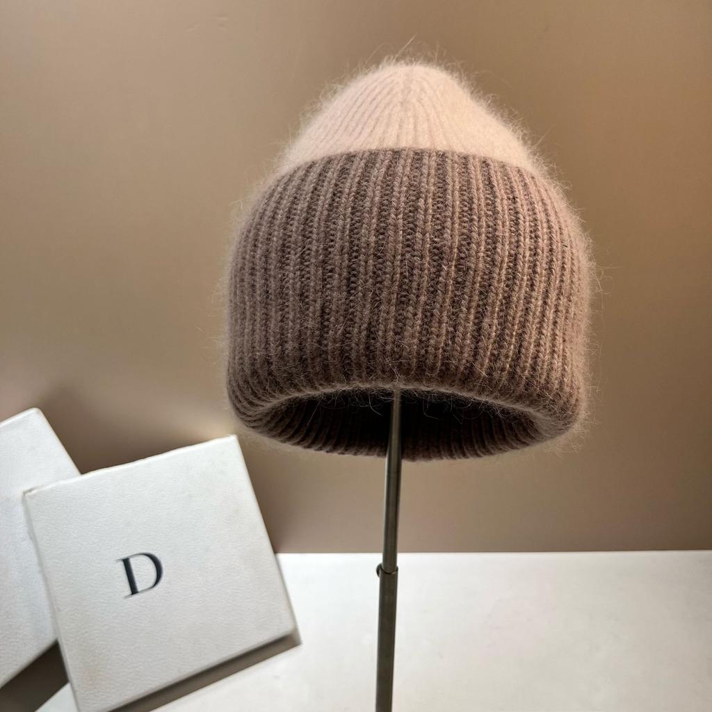 Iceland [rabbit Fur] Double-layer Thickened Warm Angora Rabbit Fur Knitted Hat Fashionable Contrasting Color Sweet Ear Hat Women