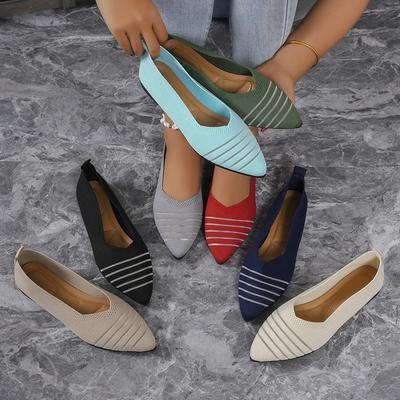 New Fashion Pointed Toe Flat Office Boat Solid Color Knitted Slip On Shoes Casual Ballet Flats Shoes Women Loafers Zapatos Mujer
