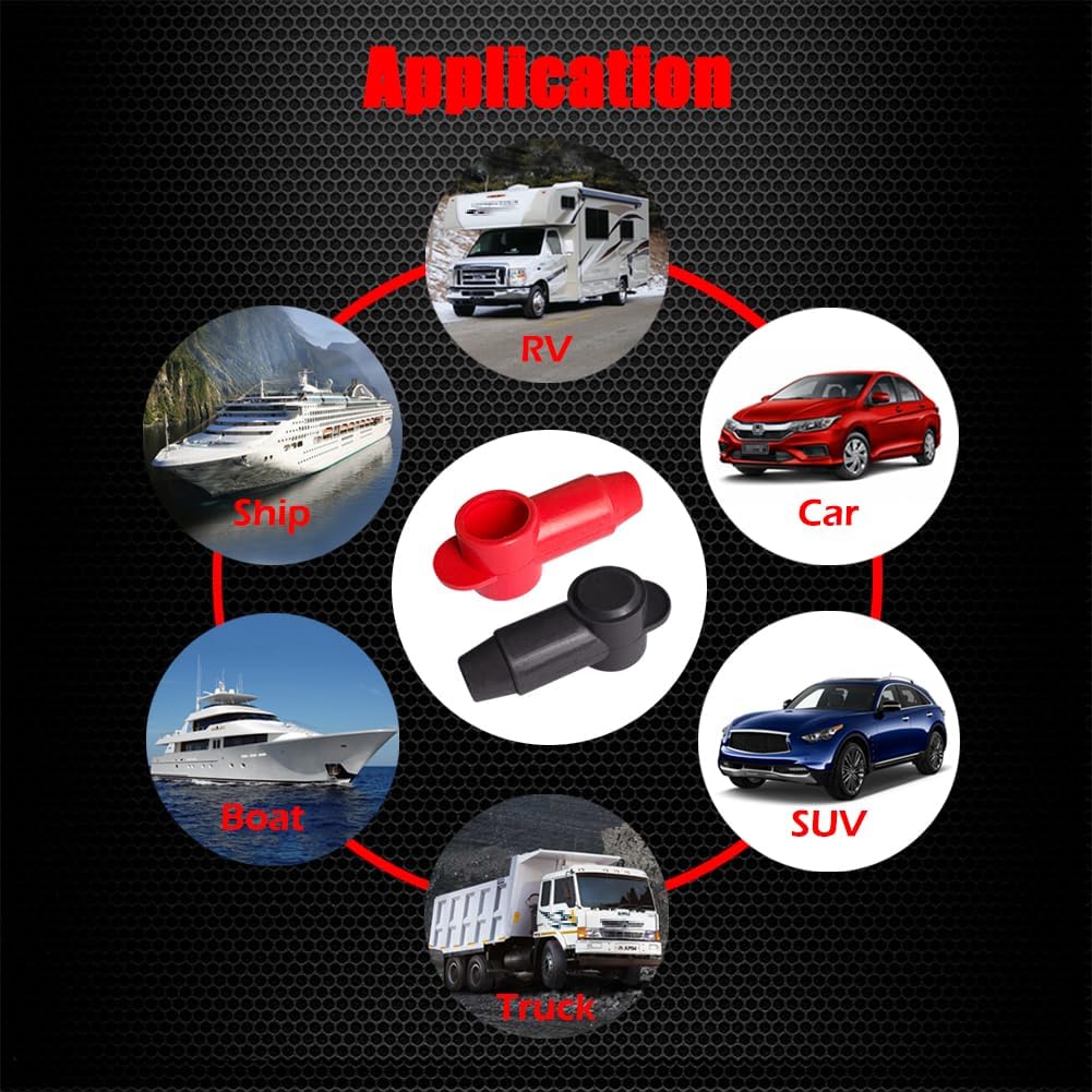 Ampper 12 Pcs Silicone 3/8" Stud Terminal Covers, Flexible Post Terminal Cover Protector Boot for Battery Power & Ground Junction Block Post, Fits