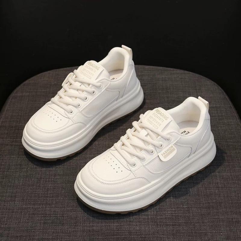 4-color Little White Shoes Women's Spring 2025 New Versatile Casual Leather Panel Shoes Niche Heightening Platform Single Shoes