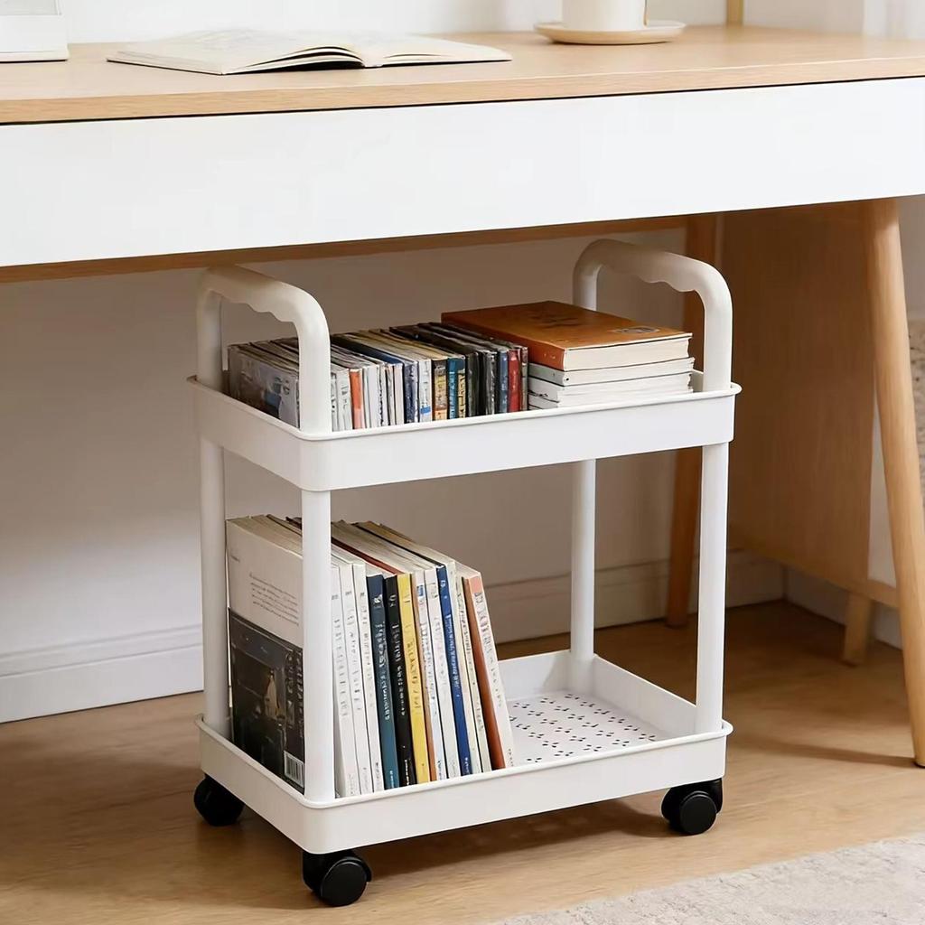 Rolling Storage Cart 2 Tier Cabinet Mobile Stand with Wheels Craft Cart for Home Kitchen Bathroom Pantry Laundry Garage