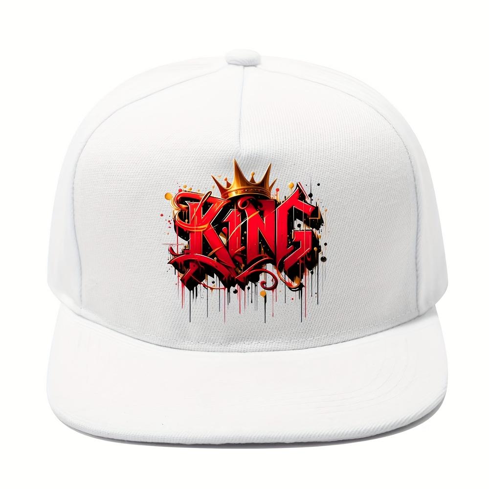 King Graffiti Crown Adjustable Baseball Cap Polyester Street Hip Hop Flat Brim Snapback Hat Unisex