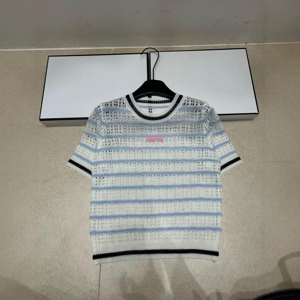 Xiangjia Pink Embroidered Hollow Knit Short Sleeve Age-Reducing Summer Top