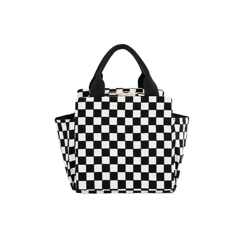 

Corduroy Lunch Bag Four Sided Checkerboard Student Bento Bag Bring Food To Work Handheld Insulation Bag Outdoor Travel Picnic Bag Ice Pack