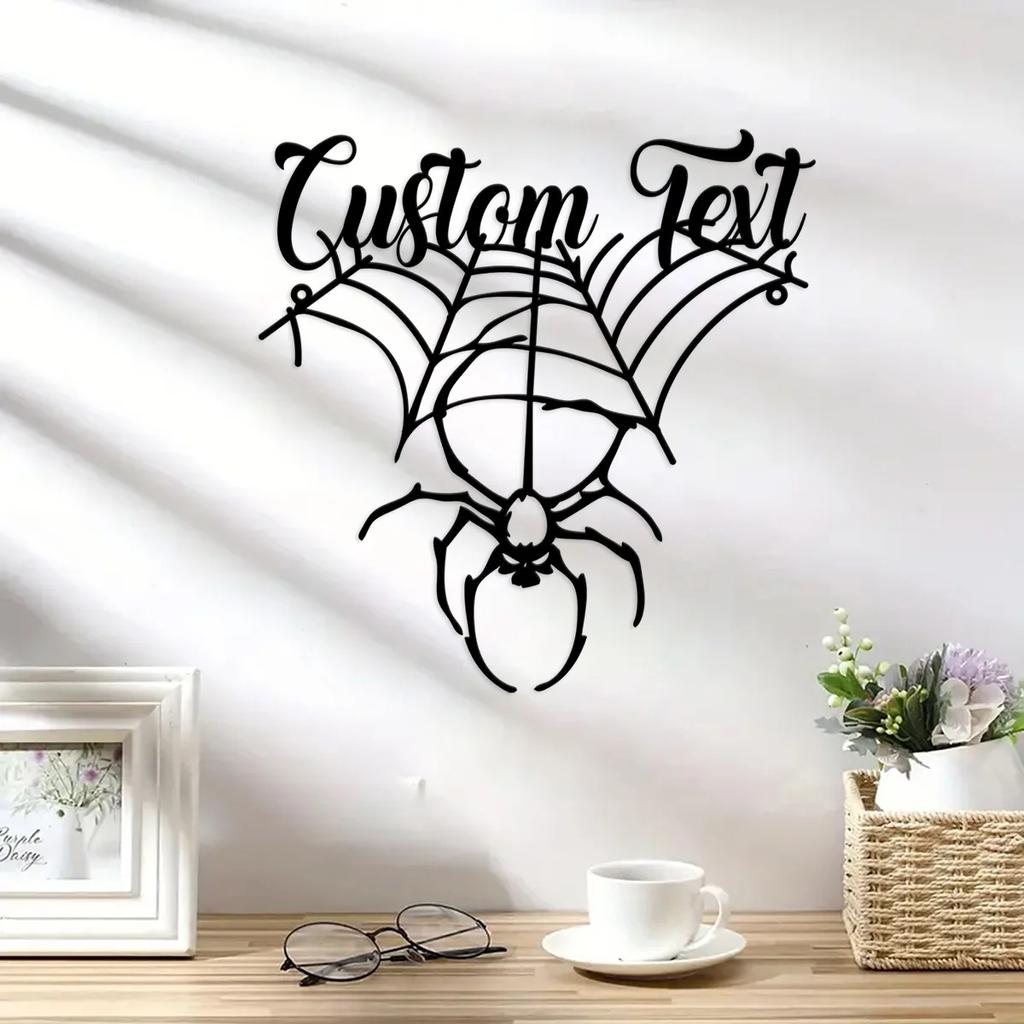 Metal Spider Wall Art, Halloween Home Decor, Gothic Metal Sign, Spider Web Ornament, Vintage Tin Sign