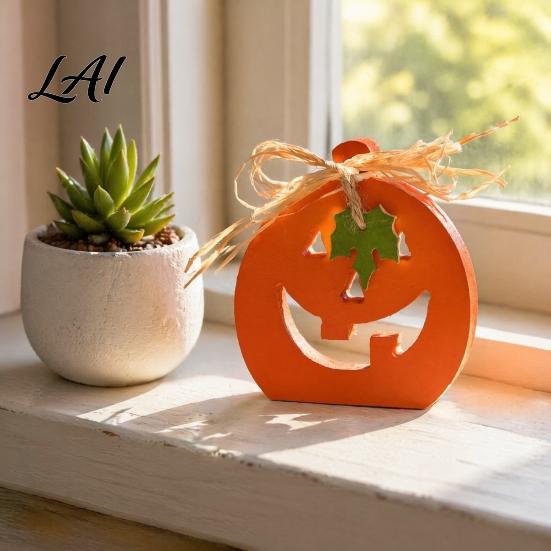 Cute Pumpkin Craft for Showcase Halloween Indoor Wooden Table Sign Spooky Tabletop Block Seasonal Festive Room Ornaments Tiered Tray Centerpiece