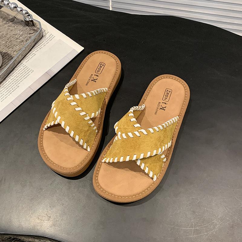 Slippers 2025 summer new flat-bottomed cross-word slippers women's casual fashion versatile outer lazy pedal