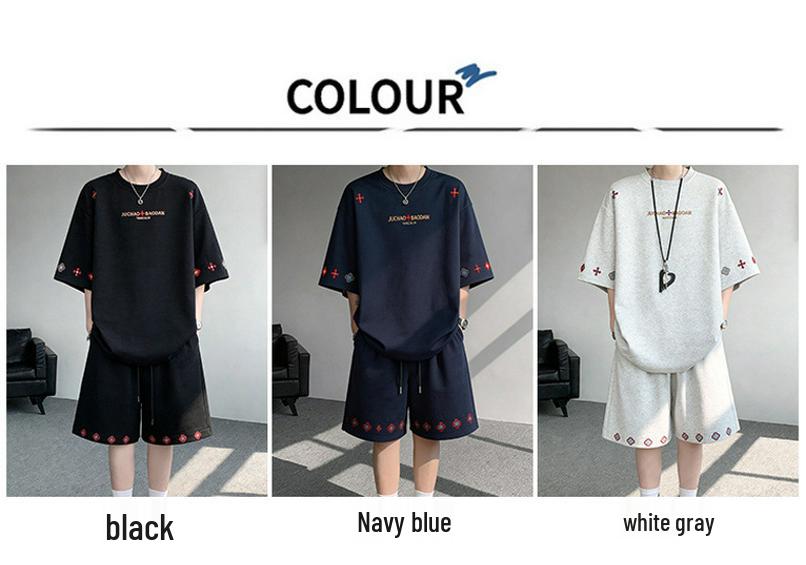 2026 American Style Embroidered Summer T-Shirt & Shorts Set for Men
