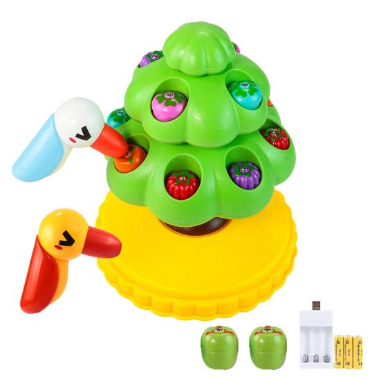 Magnetic Woodpecker Fruit Pick Toy 360 Degrees Rotating Fruit Tree with Music LED Light Educational Toddlers Boys Girls Fine Motor Skills Bird Fishing