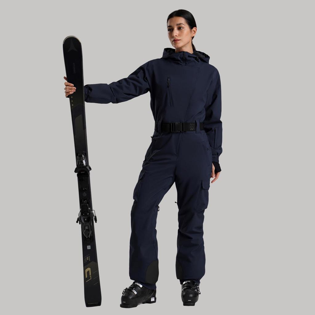 Traje de Esqui Profissional Impermeável para Mulheres com Dupla Camada - Conjunto Outdoor Espesso e Quente de Cor Sólida
