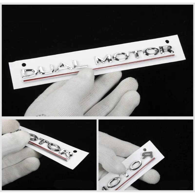 Autoaufkleber Tesla DUAL MOTOR Unterstrichene Buchstaben Emblem für TESLA Model 3 Y S X Autostyling Nachrüstung Kofferraumplakette Aufkleber Chrom