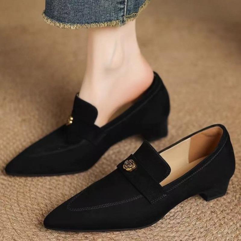 2025 Fashion Dress High Heels Retro Handmade Genuine Women's Pointed Toe Single Shoes Design Thick Heel Versatile Comfortable