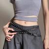 Double Loop Leather Waist Belt Extra Long Dress Jeans Belt Simple Women's Rivet Belt  Streetwear