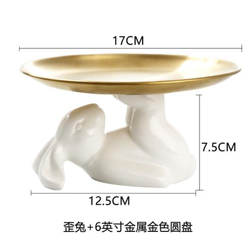 Modern White Round Rabbit Ceramic Cake Plate Dinner Plate Cutlery Cute Animal Fruit Snack Dish Porcelain Dishes Kitchen Utensils