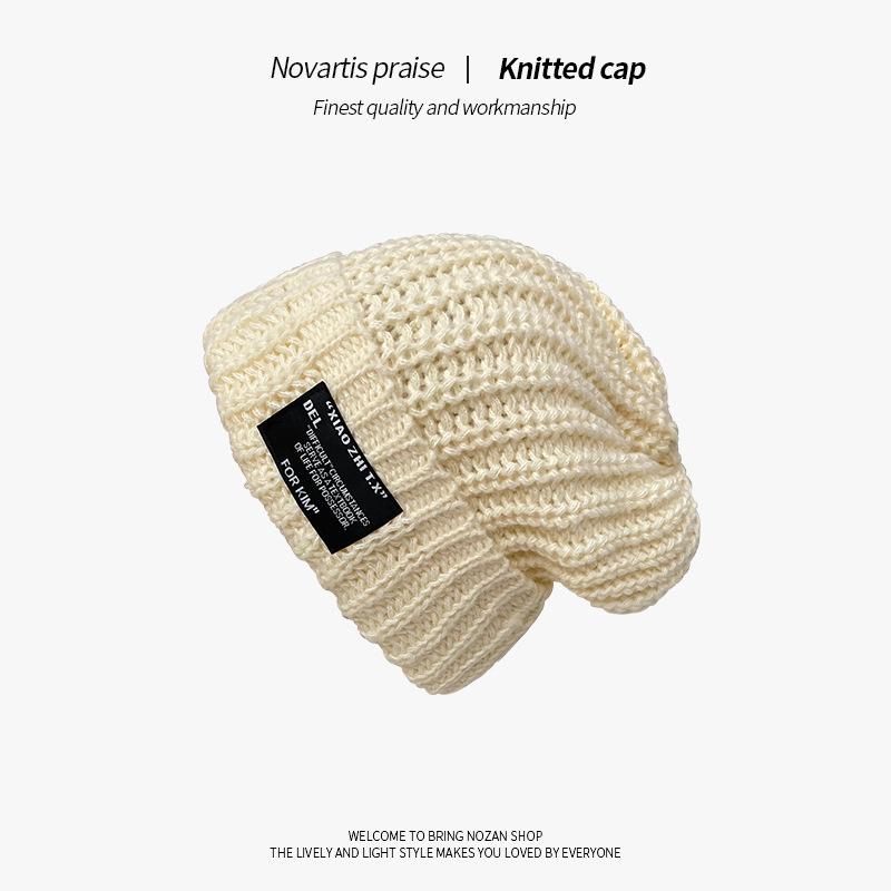 Big head circumference cloth wool hat, versatile in autumn and winter, showing the face, small cold hat, warm ear protection, knitted hat
