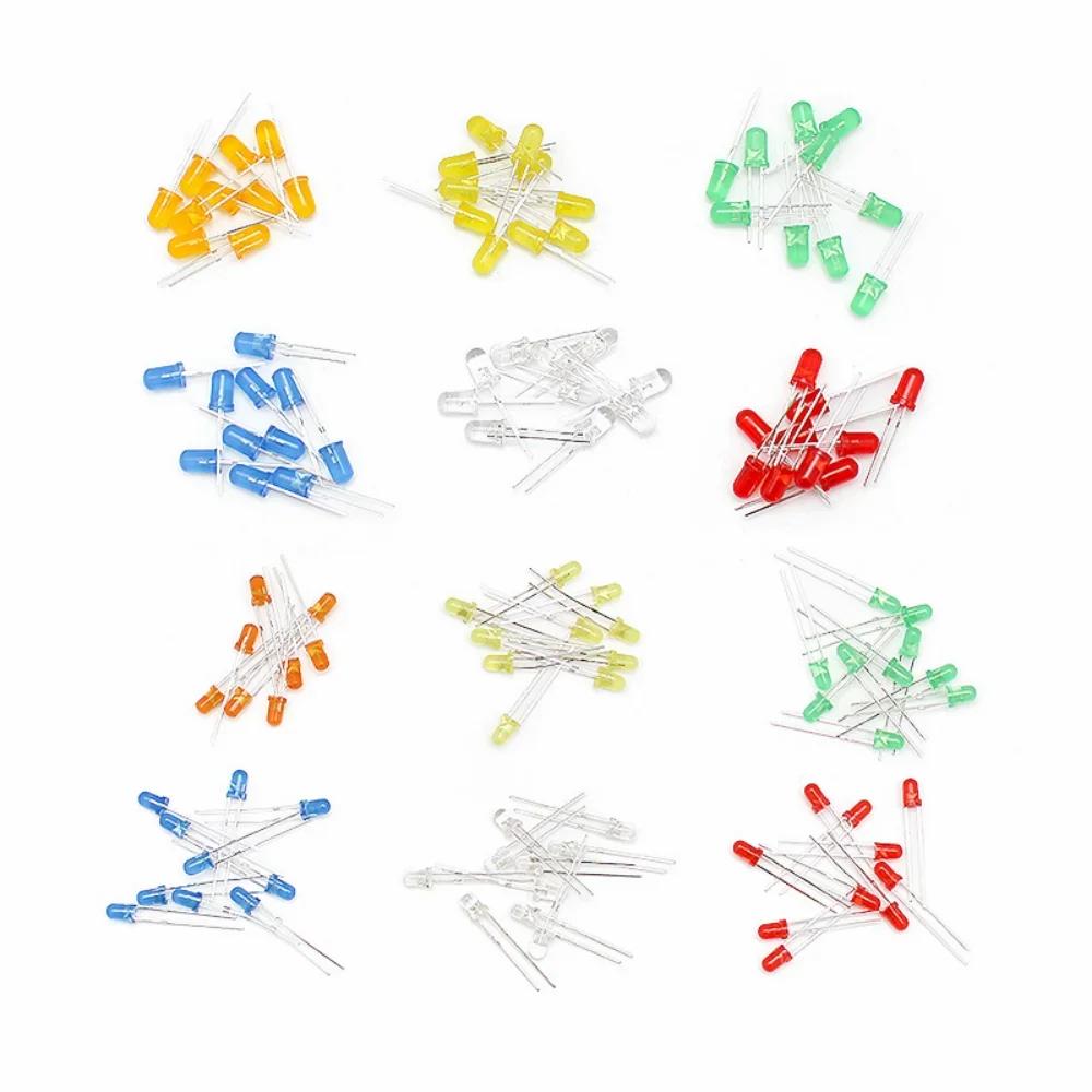 60PCS/Set 3MM 5MM LED Light Emitting Diode Assorted Kit F3 F5 LED Orange Yellow Red Green Blue White DIY LED Diode Assorted Kit