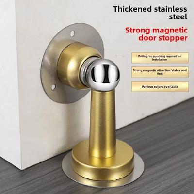 Stainless Steel Magnetic Door Stopper No Drilling Silent Bedroom Door Blocker Floor Wall, Windproof and Anti-collision Door Clip