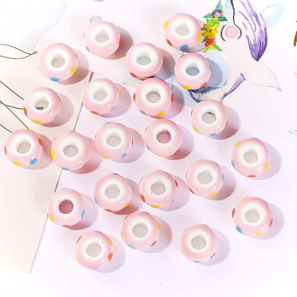 Perline in Ceramica Dipinta Tulipano e Farfalla Rosa Retrò per Braccialetti e Collane Fai da Te