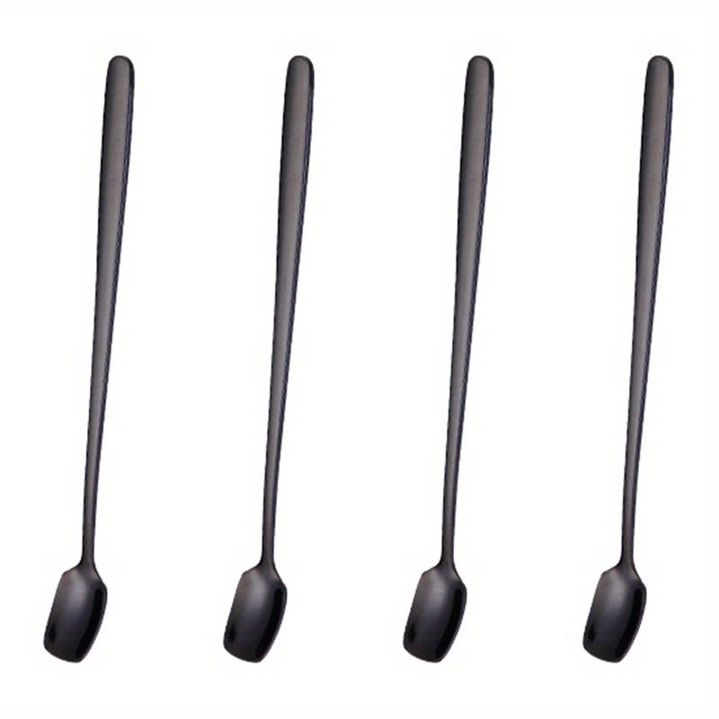 4 buc, set de linguri de desert reutilizabile din oțel inoxidabil cu mâner lung pentru uz casnic, restaurant și petreceri - perfect pentru înghețată, lapte și cafea