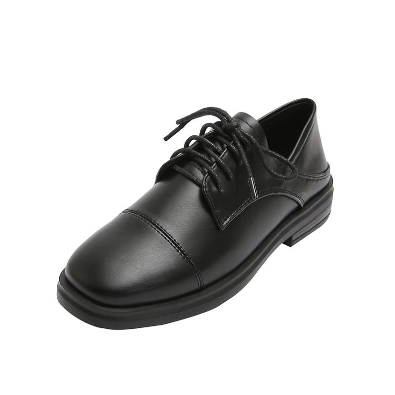 Large Size Loafers Women's 41-43 Spring and Autumn Velvet Flat-soled Lace-up Small Leather Shoes Women's Black Work Shoes European and American Thick