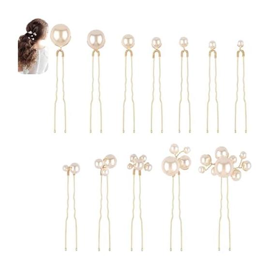 YFFSFDC Pearl U-Pin Hair Pins, Bridal Hair Accessories with Assorted Pearl Sizes, Wedding, Graduation, Coming-of-Age Ceremony, Kimono, Engagement,