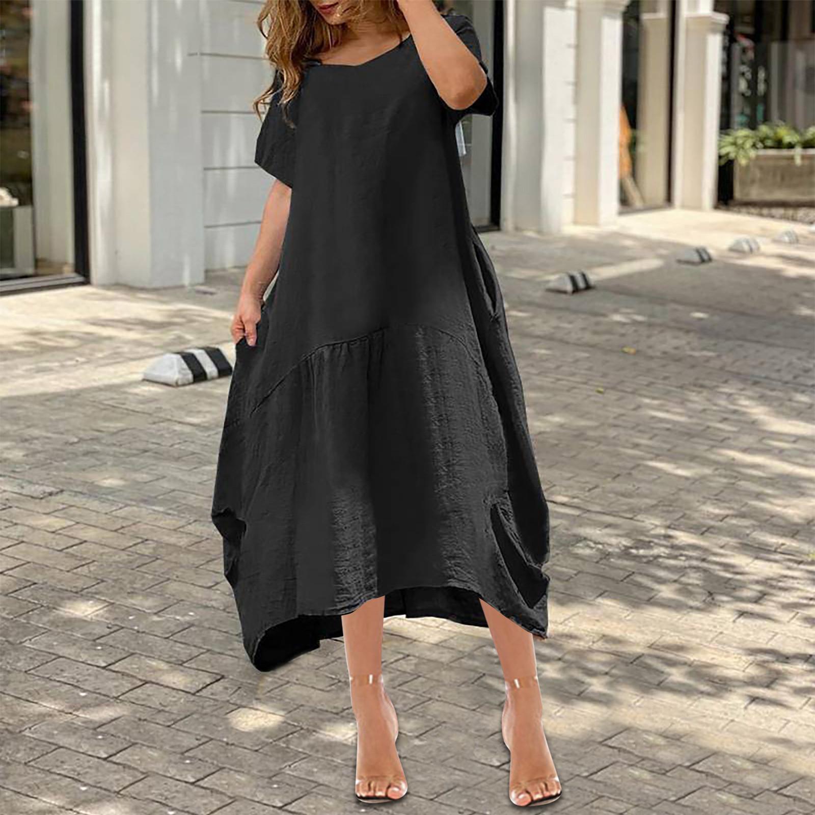 

Женские платья Платье с коротким рукавом Женское платье Платье макси больших размеров для женщин L чёрный