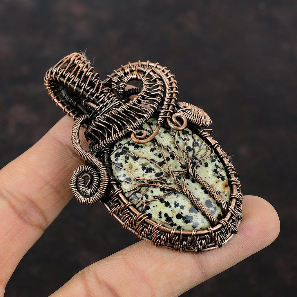 Tree Of Life Dalmatian Jasper Pendant Copper Wire Wrapped Gemstone Pendant Copper Jewelry Handmade Pendant Designer Jewelry Gift For Women