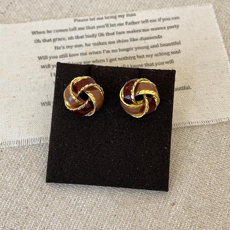 Maillard Atmosphere Contrasting Color Dripping Oil Concentric Knot Earrings Women'S Niche High-End Sense Unique Exquisite Earrings