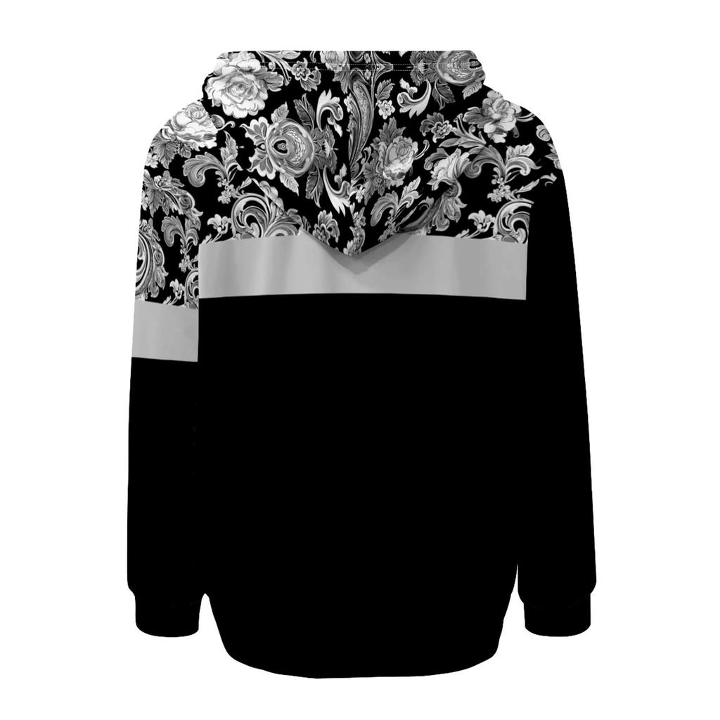 European & American Black Personality Pattern Hoodie with Patch Pockets H10553