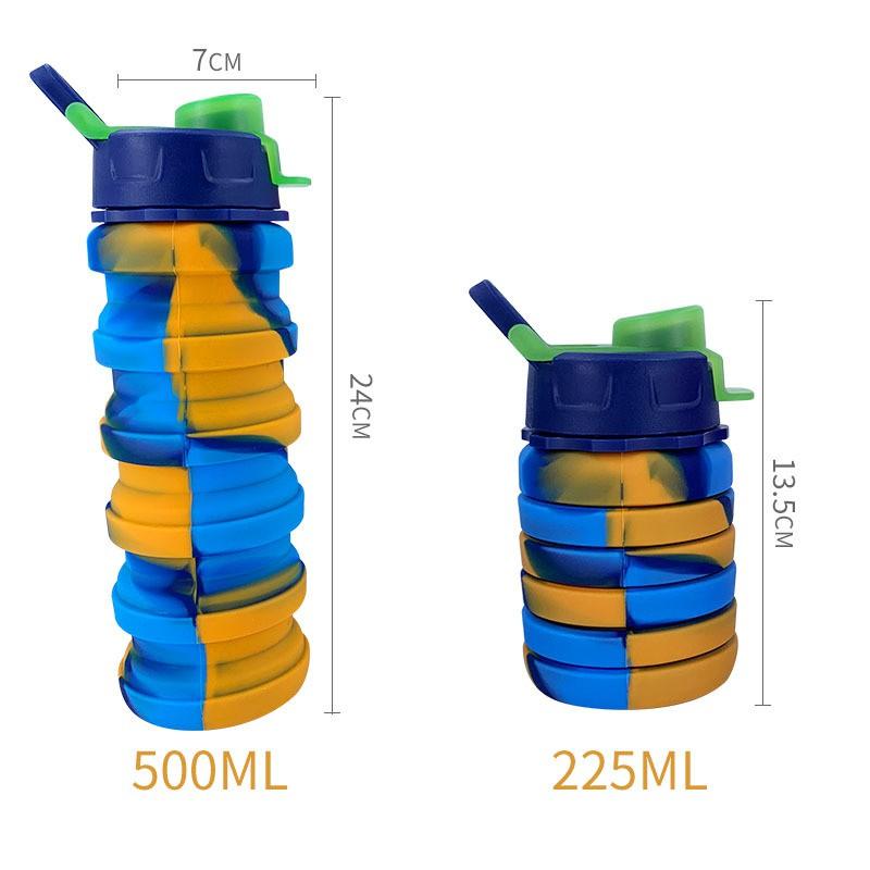 Portable Collapsible Silicone Travel Water Bottle 500ml Hiking Camping Gym Outdoor Sports