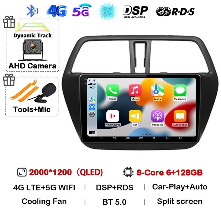 Android 14 Carplay WIFI 4G For Suzuki S-Cross SX4 2014 2015 2016 2017 Auto Car Radio GPS Multimedia Player Stereo Head Unit DSP