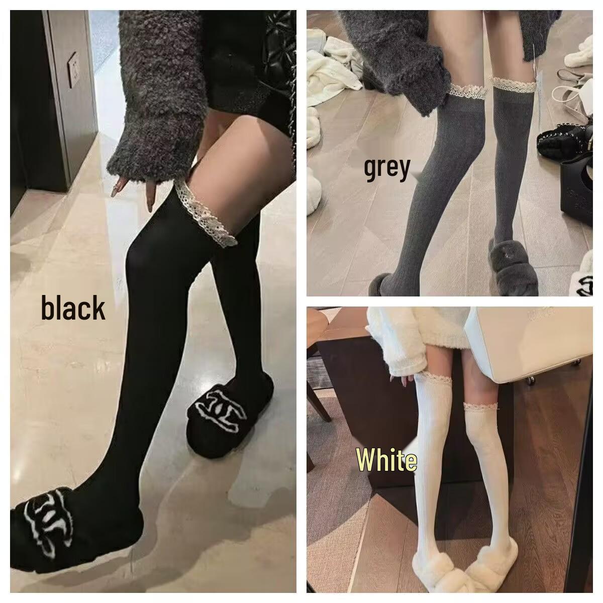 

Женские осенне-зимние носки до бедра с кружевными вставками - Утягивающие, однотонные и в вертикальную полоску One Size белый