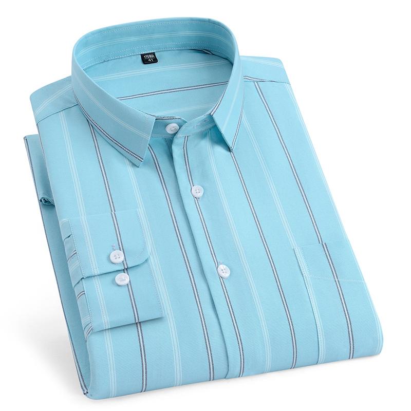 Men's Shirt Long Sleeve 100% Pure Cotton Oxford Dress Shirts Striped Regular Fit Casual Soft Male Blouse Clothing 11XL 10XL 9XL