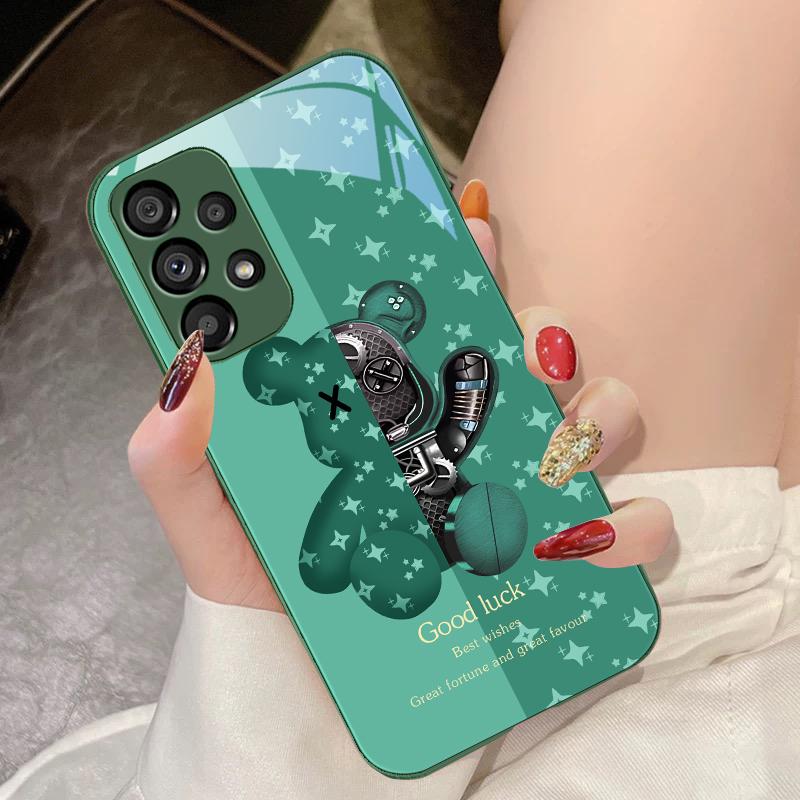 Brown Machine Bear For Samsung Galaxy S10 4G S20 11E 30 S21 22 S24 Fe Pro S23 S25 Ultra 5G S9 Tempered Glass Phone Case