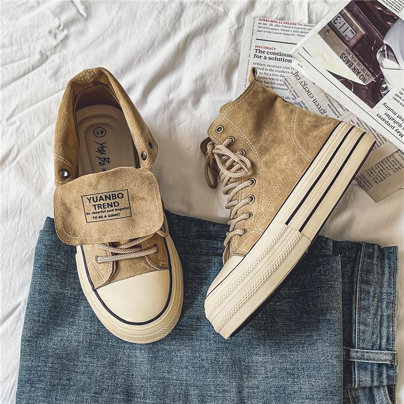 Unisex High-Top Canvas Shoes: Two-Way Styling, Thick-Soled, Basic Design for Men & Women