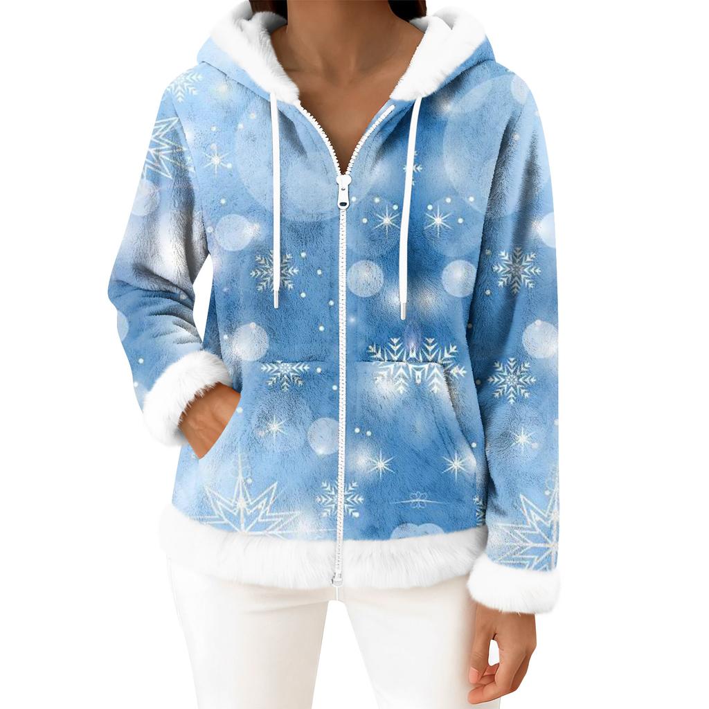 Damen Freizeitmode Langärmiger Fleece-Kapuzen-Cardigan mit Reißverschluss