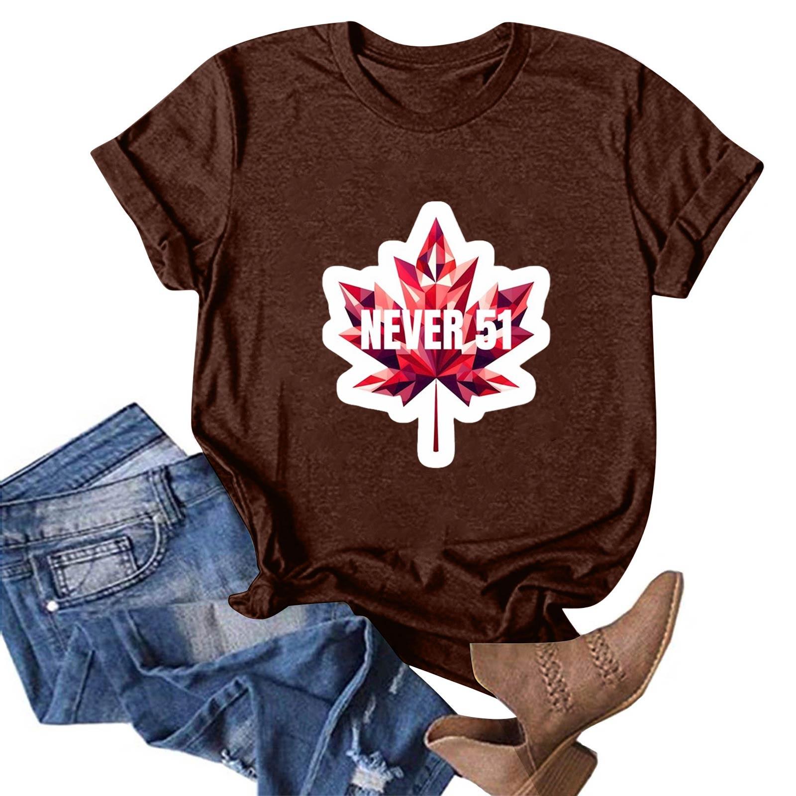 

Женская повседневная модная уличная футболка с коротким рукавом Canada Never 51 State Around S винный