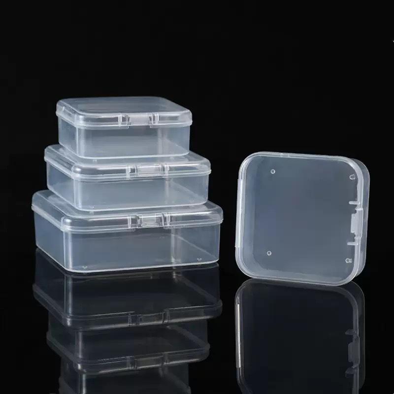Transparent Square PP Storage Box with Lid for Small Parts and Jewelry