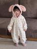 Winter Baby Girl Princess Romper - Stylish Velvet Hooded Rabbit Onesie for Outdoor Climbing